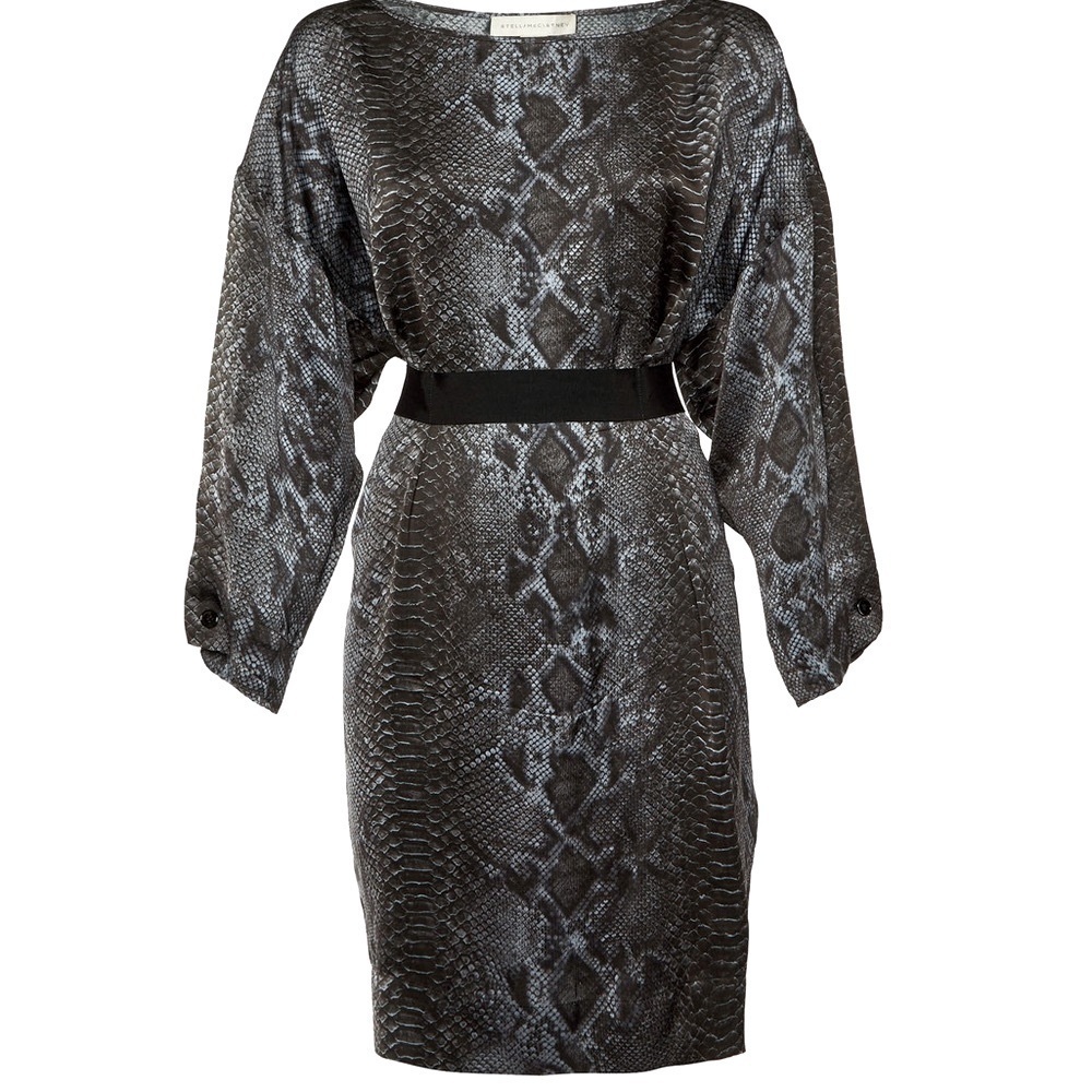 Stella McCartney Grey Snake Print 100% Silk Satin Mini Dress Size 38 US Small